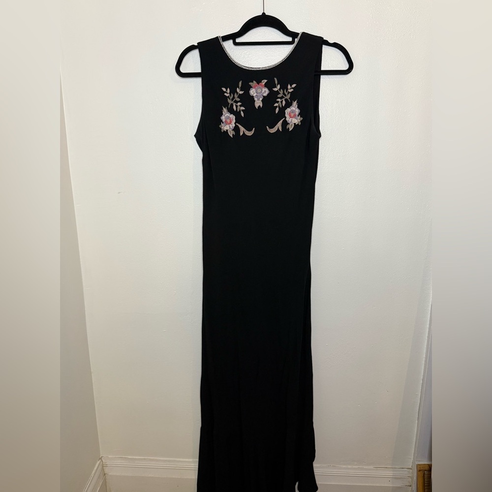 Vintage Black Floral Embroidered Dress